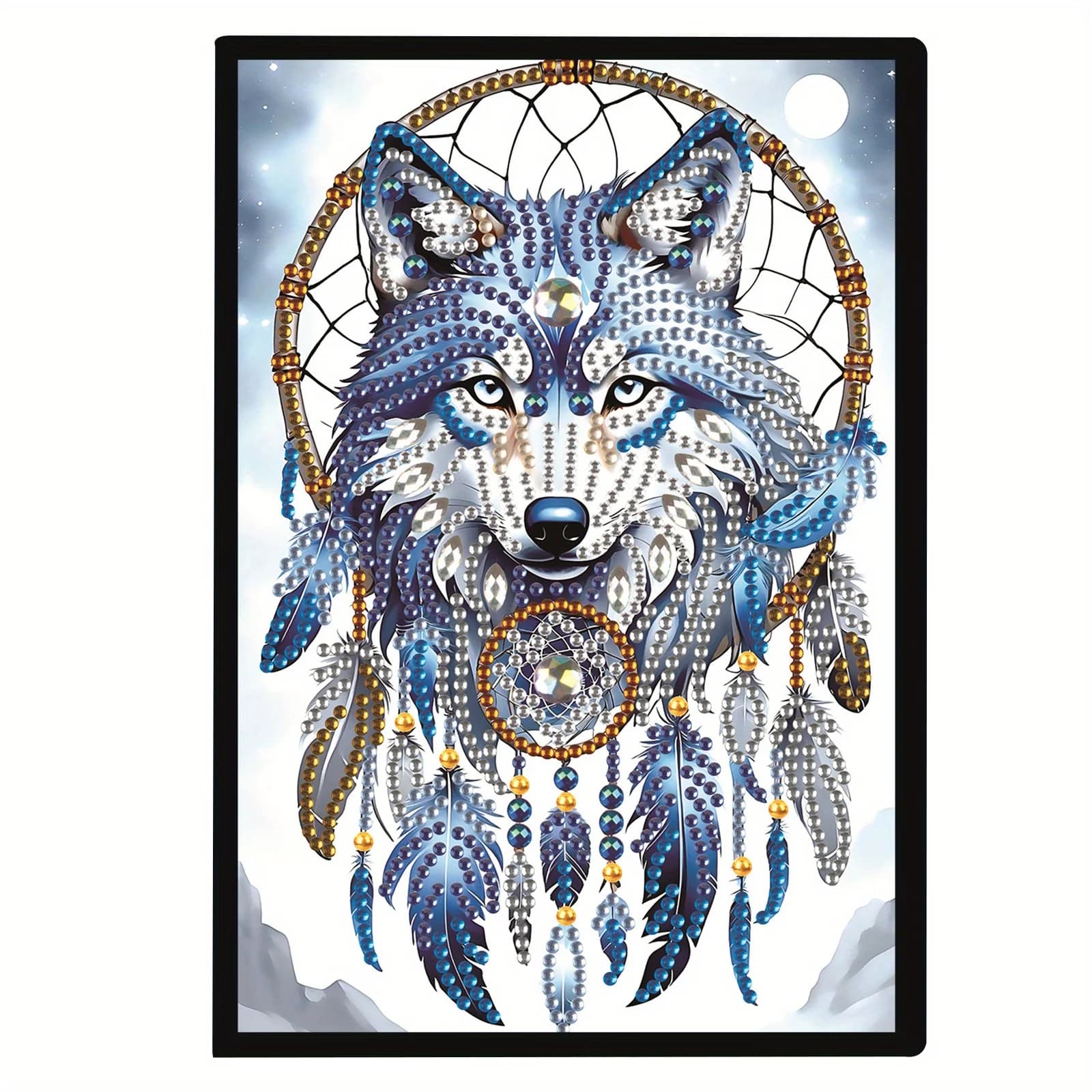 Special Shape Diamond Art Painting A5 Sketchbook, Rhinestone Art Hand Craft Kit Office Product (Wolf Shapede Dream Catcher)