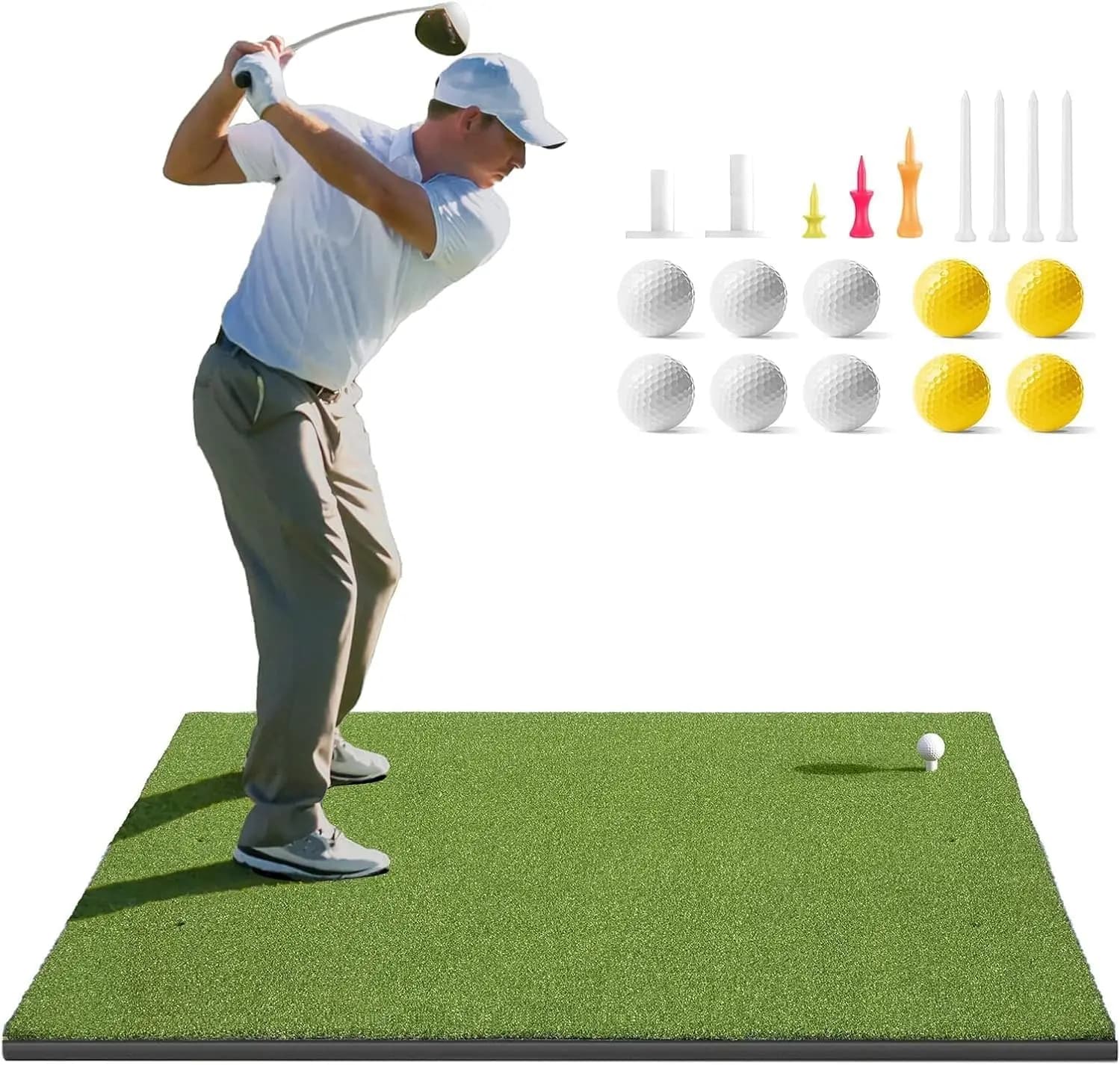 Tappetino da Golf 5x4ft Elite Densità Elevata per Allenamento, con 10 Palline e 9 Tee, Tappeto Resistente per Pratica di Driving e Chipping in Giardino o Interni