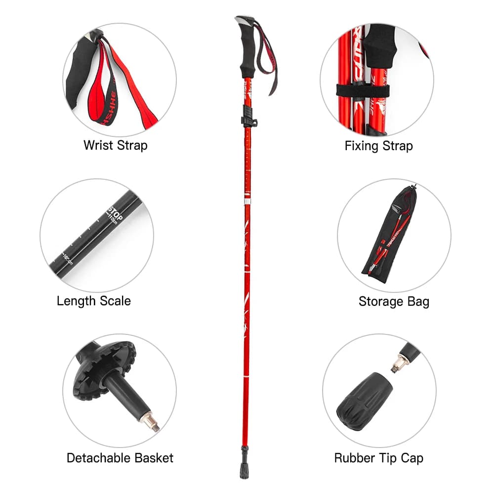 Foldable Trekking Stick Lightweight Five-Pilot Walking Stick For Hiking Camping Backpack