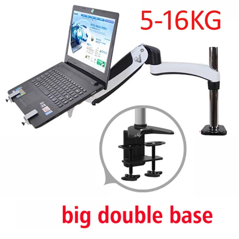GST112-LP1 grommet hole clamp full motion aluminum Strong gas spring dual arm laptop desktop Mount swivel stand notebook tray