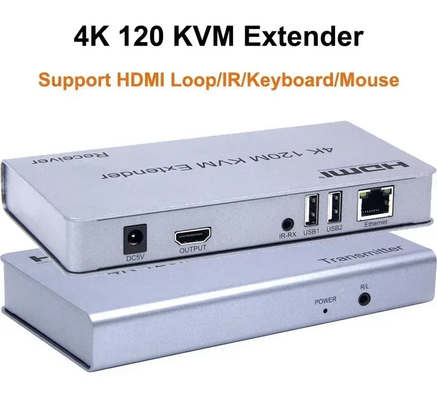USB HDMI 4K 120M extender on Ethernet cable Cat5e Cat6 Rj45 Transmitter and Video Receiver Support Loop Keyboard IR Mouse