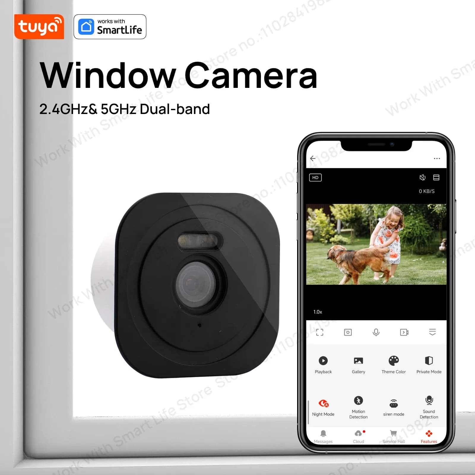 Telecamera da finestra Tuya da 3 MP 2K, telecamere da interno WiFi da 2,4 GHz e 5 GHz per la sicurezza domestica con visione notturna a colori, rilevamento del movimento per persone, facile