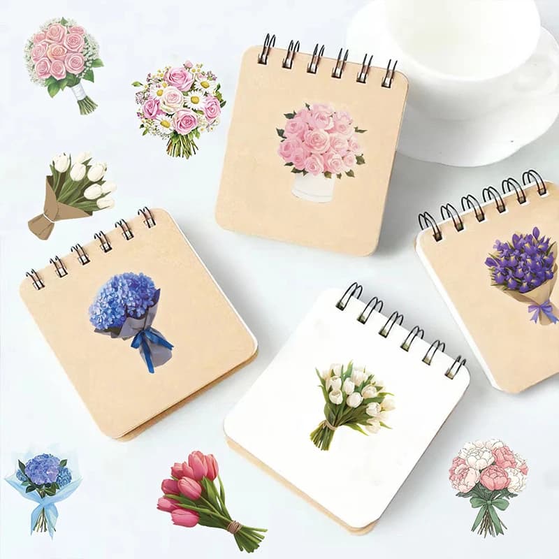 50 Pezzi Adesivi Decorativi con Fiori e Piante Cartoon, per Notebook, Telefono, Buste, Cancelleria, Trasparenti, Impermeabili, Graffiti, Giocattoli