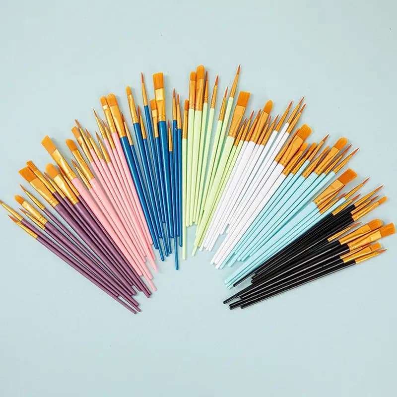 Watercolor Brush Set for Kids Artists Plastic Handle Soft Bristles Paint Brushes for Gouache Oil Acrylic Art Drawing Classroom