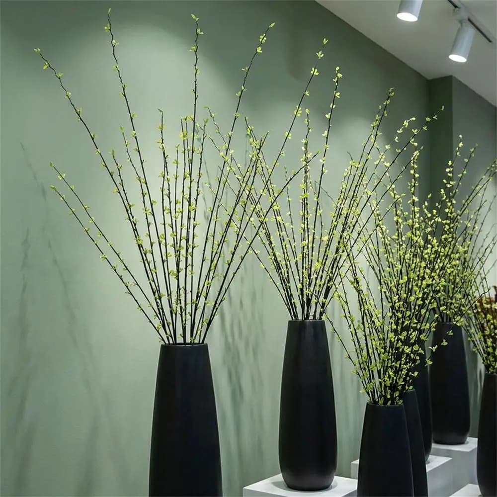 Artificial plum branches with long stem, floating branches with real touch effect, simulated green plants, fake leaves, willow buds for home decor