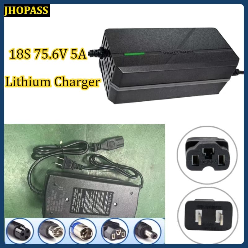 Charger Smart LED HD 18S 75.6V 5A LiFePO4 Lithium Ion Batteries for E-bike, E-moto, Scooter with EU AU UK US Plug (AC110V-220V)