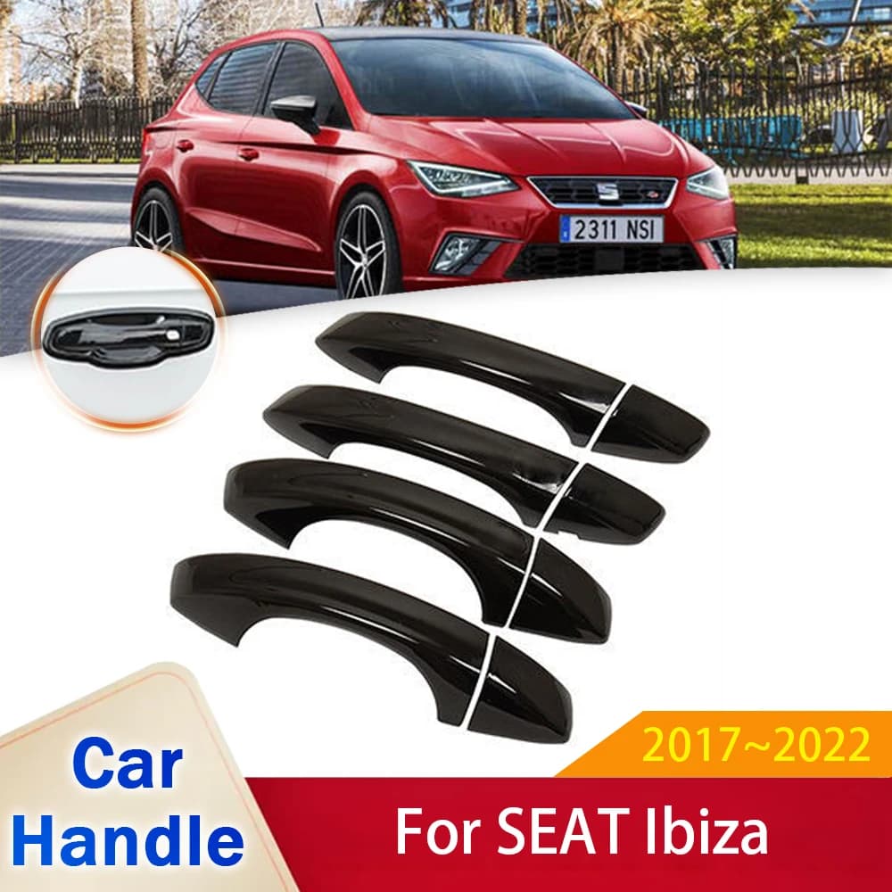 for SEAT Ibiza MK5 6F KJ1 2017~2022 Gloss Black Door Handle Cover Trim Styling Stickers Car Exterior Accessories 2019 2020 2021