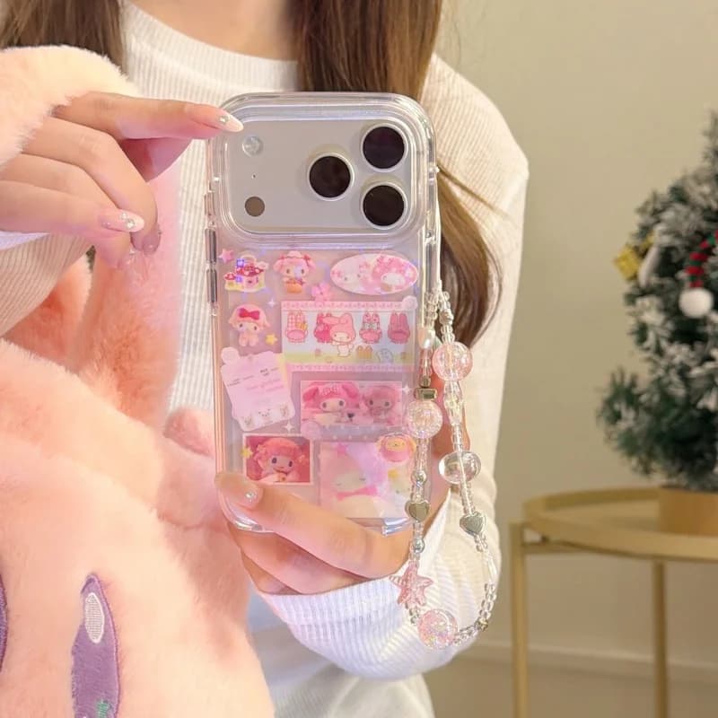 Laser di lusso Love Cute Pink My Melody agnello Custodia scintillante per iPhone 13 14 15 16 17 Pro Max Regalo di Capodanno Cartoon Cover