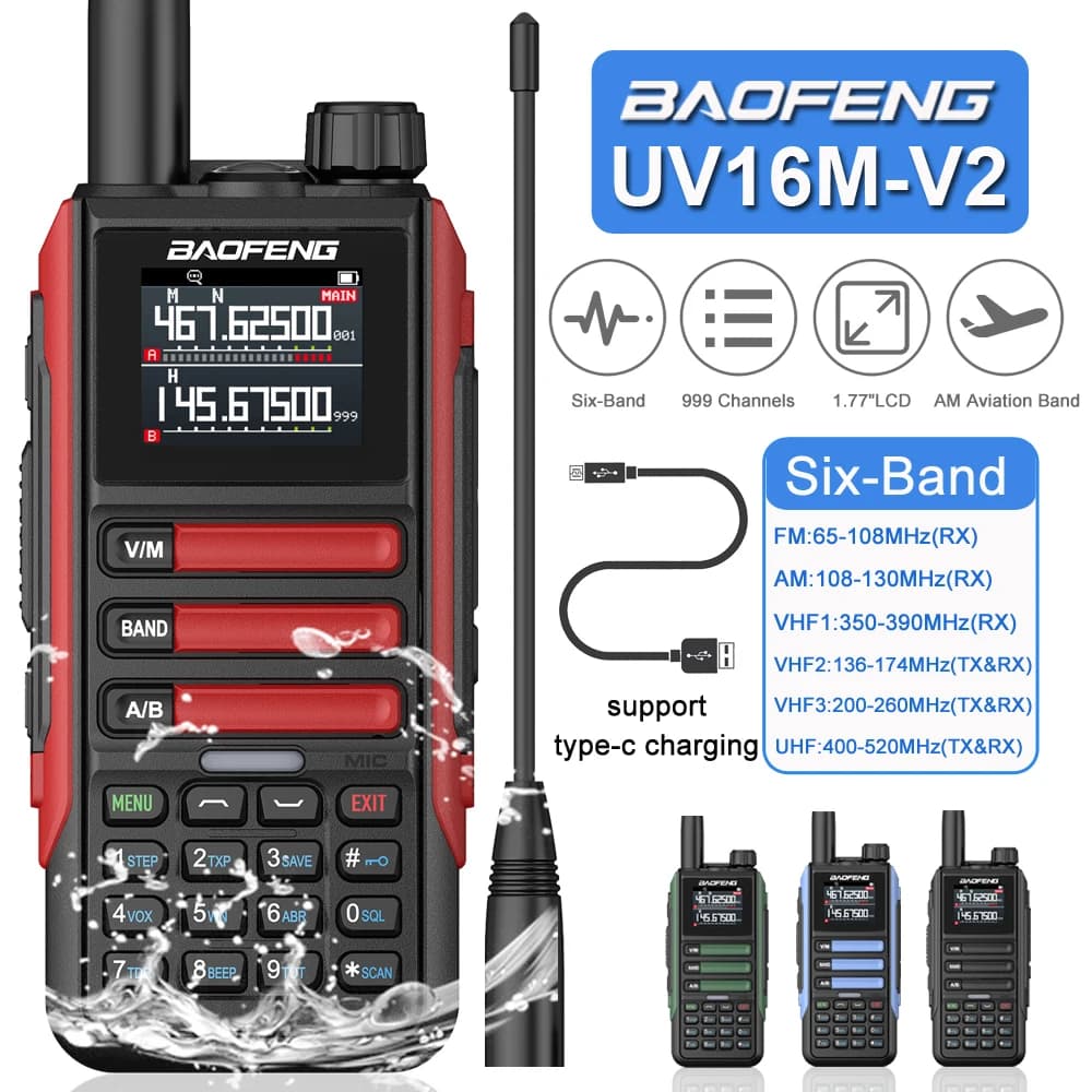 Baofeng UV16M V2 15W Walkie Talkie replica di frequenza sei bande con cavo di tipo C aggiornato UV9R UV16 Plus AM FM radio bidirezionale