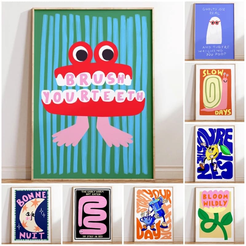 (No frame)Ghost Bathroom Toilet Poster Brush Your Teeth Print Canvas Painting Minimalist Wall Art Picture for Kitchen Home De