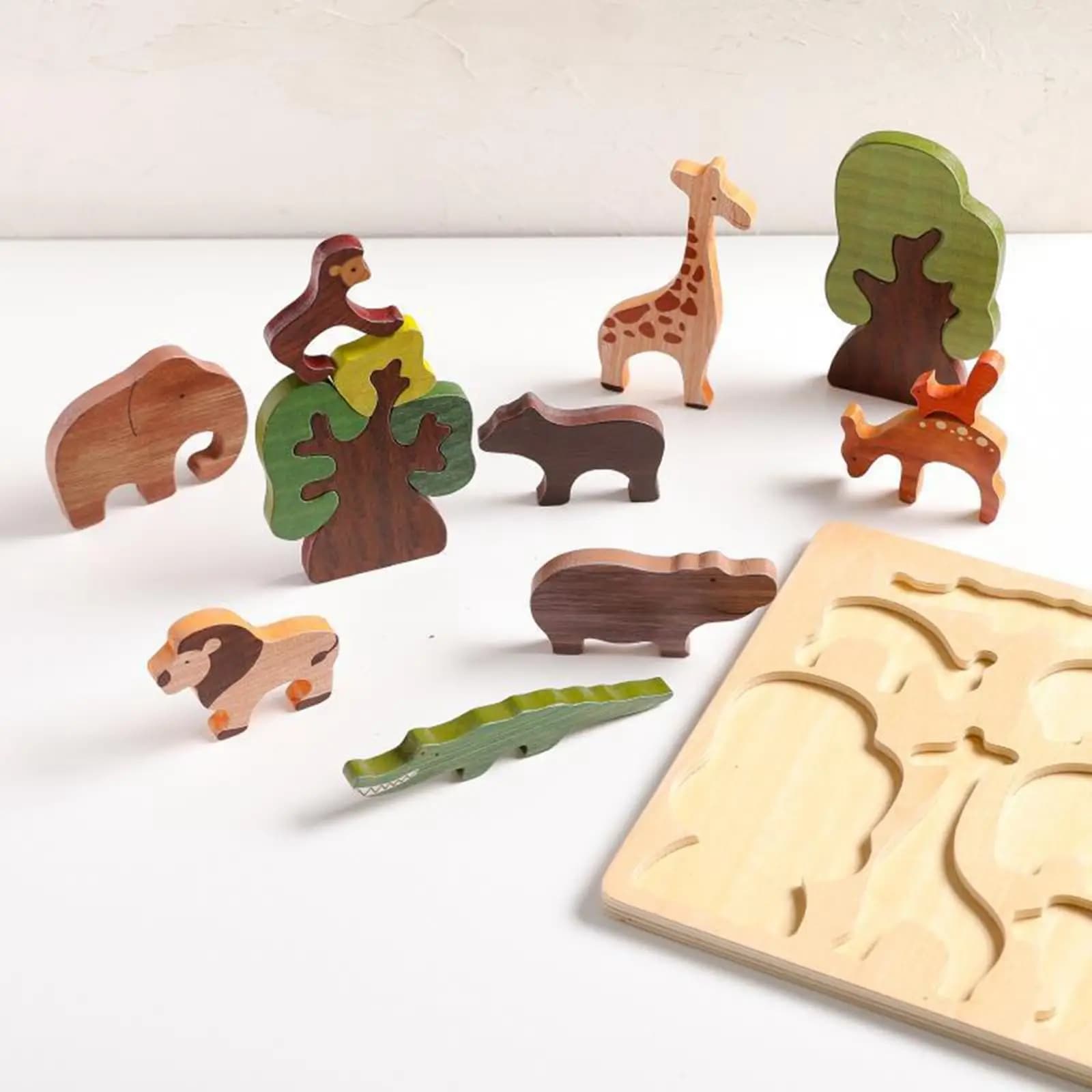 Puzzle di blocchi animali Montessori, gioco educativo per la prima infanzia, sviluppo cognitivo e delle capacità manuali, giocattoli in legno colorati per l'ordinamento e l'impilamento, regalo per bambini piccoli