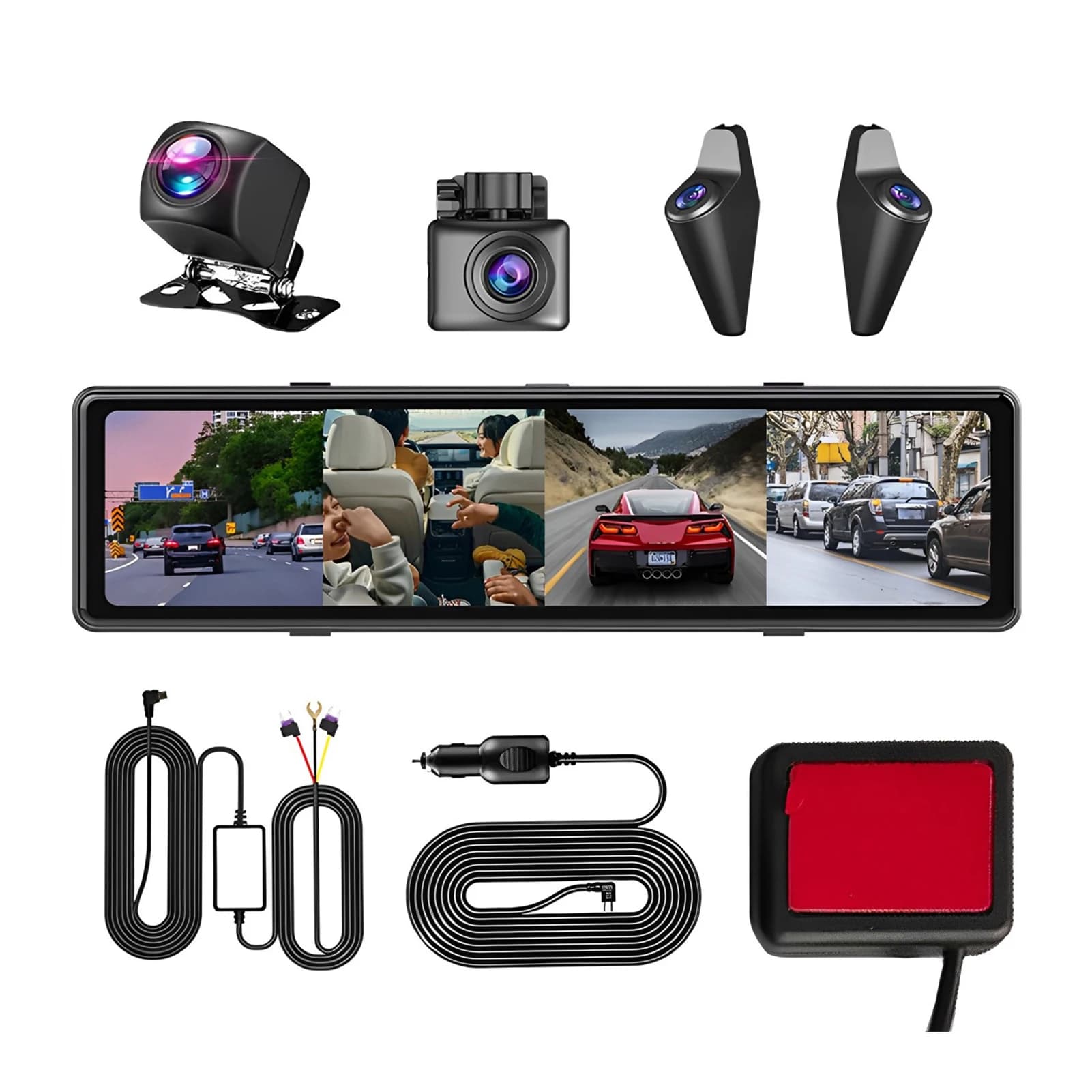 11 pollici 4CH Dash Registratore di guida per auto HD Visione notturna DVR Specchietto retrovisore Doppia lente Registratore per auto 1080P AHD Telecamera anteriore e posteriore