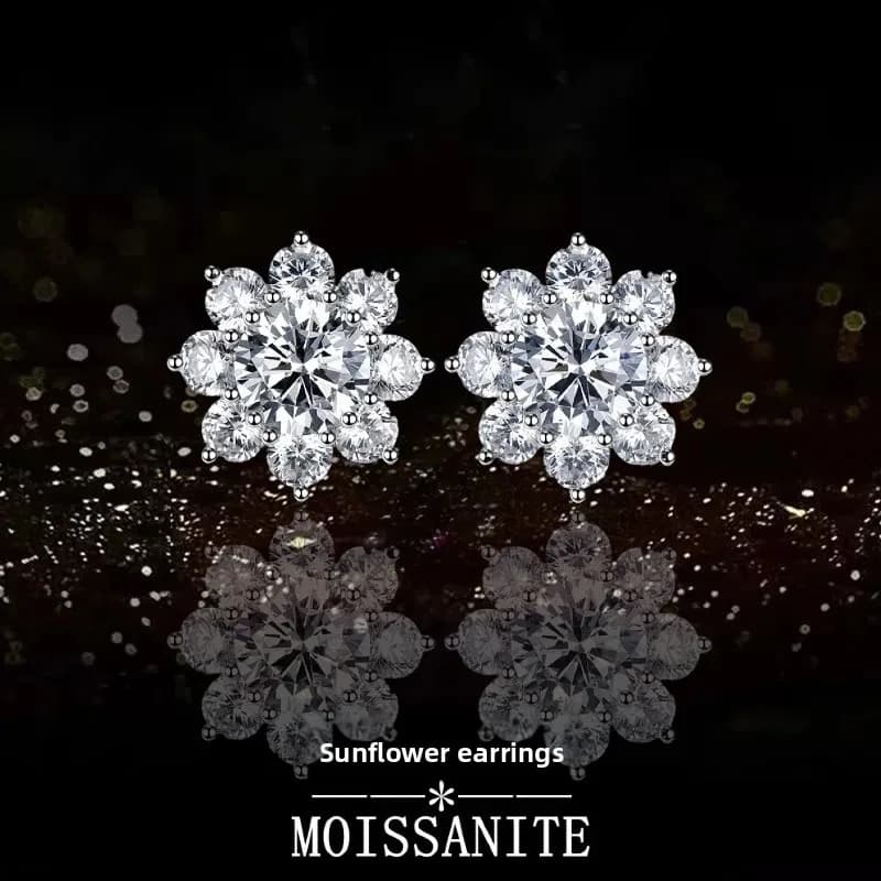 Set di collana e orecchini con girasole in argento S925 con moissanite da 2 * 0,5 ct, elegante regalo di gioielli floreali per le donne