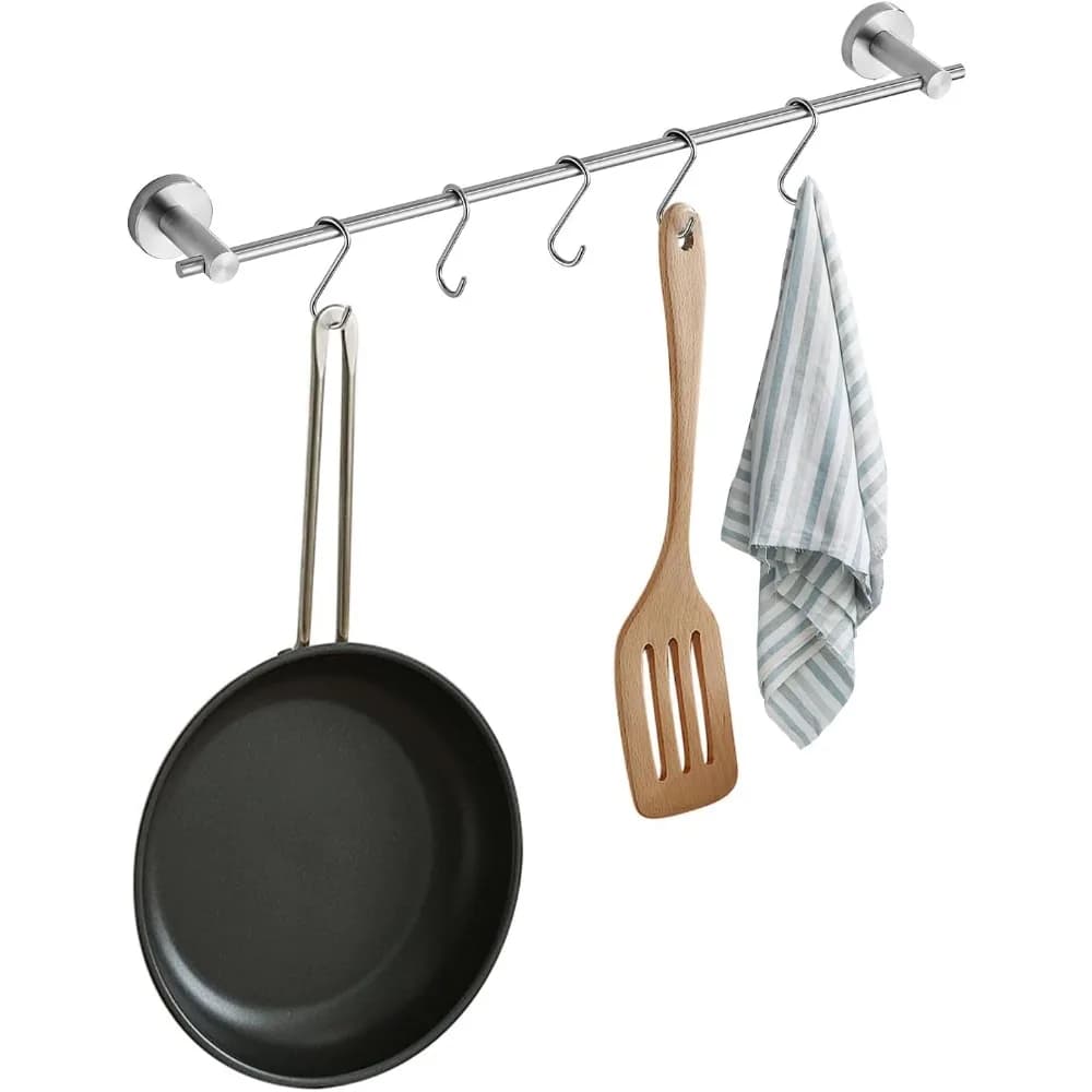 Portasciugamani da 216 Pollici con Cinque Ganci a S, Supporto a Parete in Acciaio Inossidabile per Bagno o Cucina