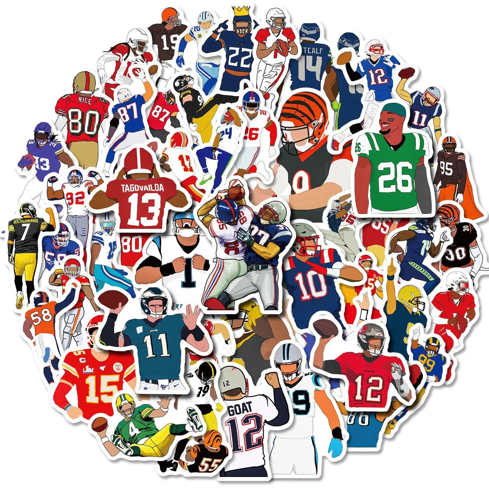 50 pezzi adesivi per calcio rugby americano decalcomania in PVC bagagli da viaggio chitarra frigorifero laptop adesivo graffiti per bambini fresco impermeabile