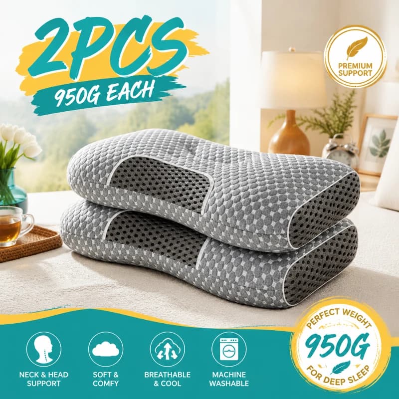 Two-Piece Ergonomic Cervical Pillows, Built-in Massage Function, High Density Core for All Night Comfort