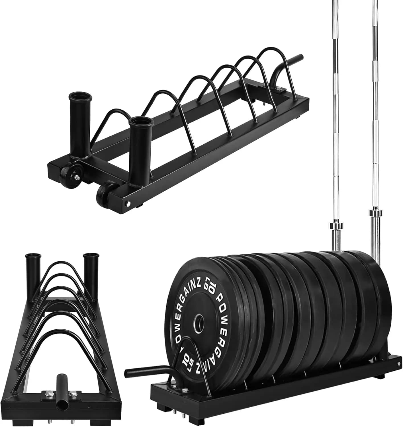 Portable steel horizontal barbell rack, large space to store 5-space weight plates