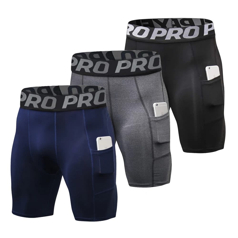 Men's Compression Sports Shorts With Pockets, Gym Training, Polyester Boxer, Running, Basketball, Bike, Sports Shorts
