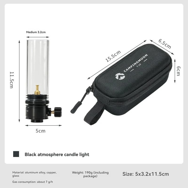 Gas lamp without core CAMPINGMOON BKT-1D black, gas lamp for curtain, flat gas lamp for camping atmosphere, gas lamp with straight pipe.