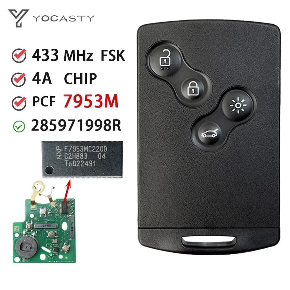 YOCASTY muslimex 433MHZ OEM PCF7953M chiave Smart Card senza chiave per Renault Clio IV Captur 2009 2010 2011 2012 2013 2014 2015 2017