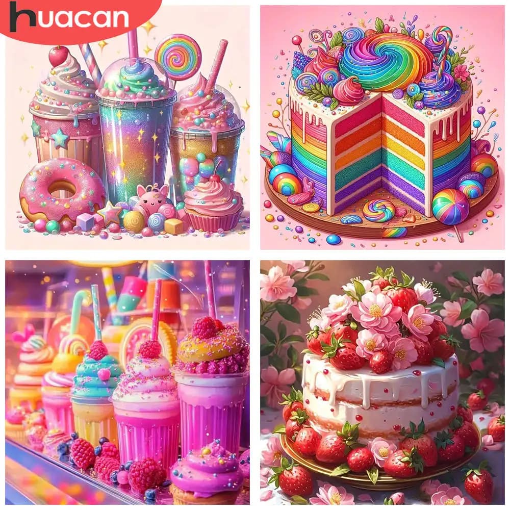 HUACAN 1pcs Diamond Painting Sweet Dessert Fantasy Pastel Colors 5D DIY Diamond Embroidery Kits 3D Mosaic Picture Rhinestone Art