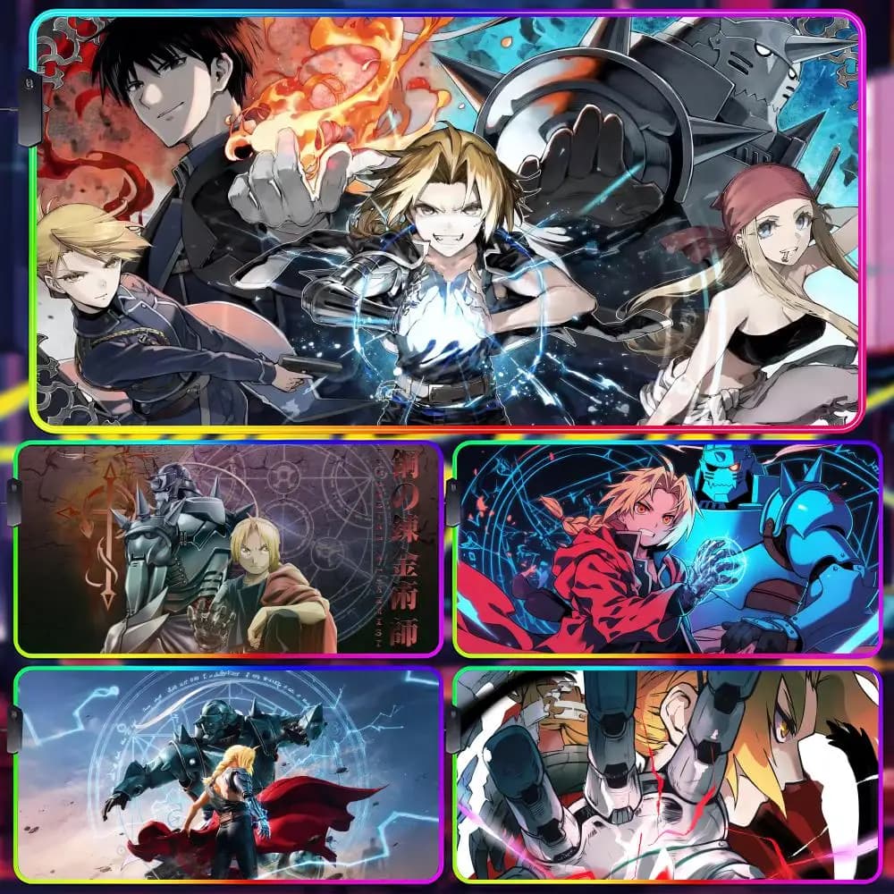 Tappetino per Mouse Fullmetal Alchemist, Tappetino da Gioco Luminoso LED RGB, Mousepad per Tastiera e PC