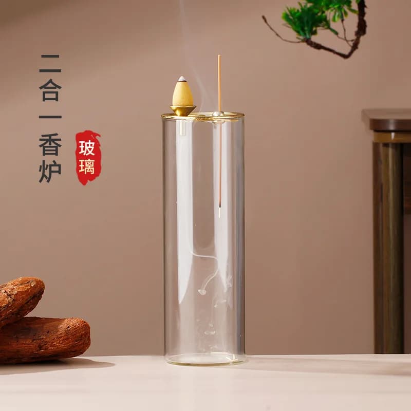 Windproof Ash Catcher Backflow Incense Burner 2 in 1 Glass Metal Incense Clip Holder For Stick Cone Incense