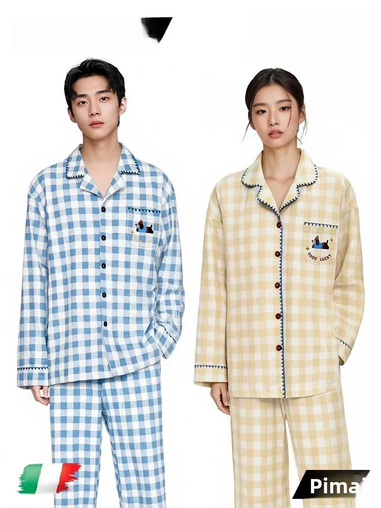PinkBread Sausage Dog Couple Pajamas Long Sleeve Pure Cotton Home Clothes Outdoor Wearable Autumn Sweet Cute Style Loos...