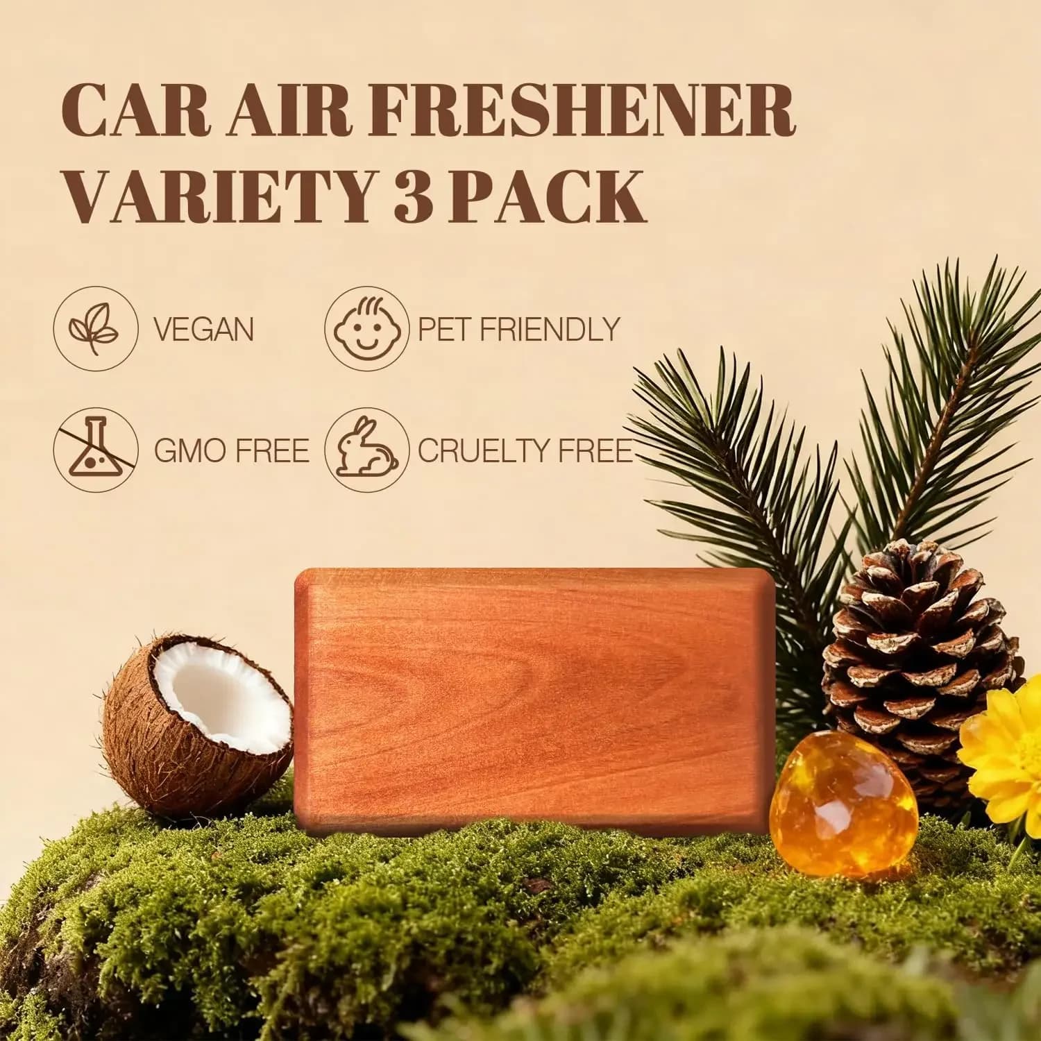 Starter kit for car deodorant Deodorant for wood environments Odours remover for car Clip for visor Long-lasting variety 3 Refill Ambra-Cabana-Pino