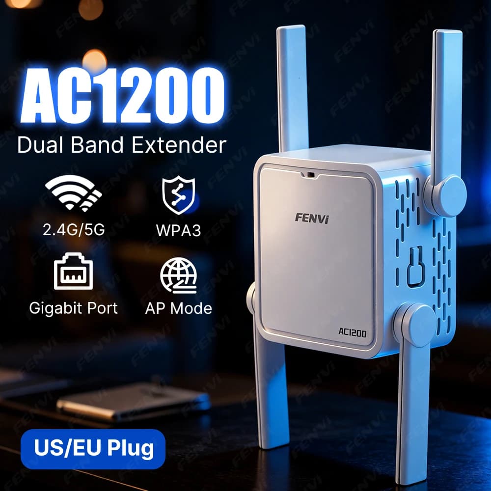 Ripetitore WiFi 5GHz AC1200 1200Mbps, Amplificatore Wireless Dual Band 2.4G/5GHz, Estensore di Segnale Wi-Fi a Lungo Raggio