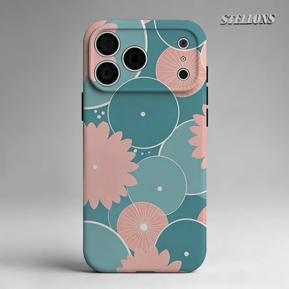 Custodia per telefono magnetica a doppio strato resistente con motivo floreale rosa e verde acqua per iPhone 17 16 15 14 13 Pro Max Plus
