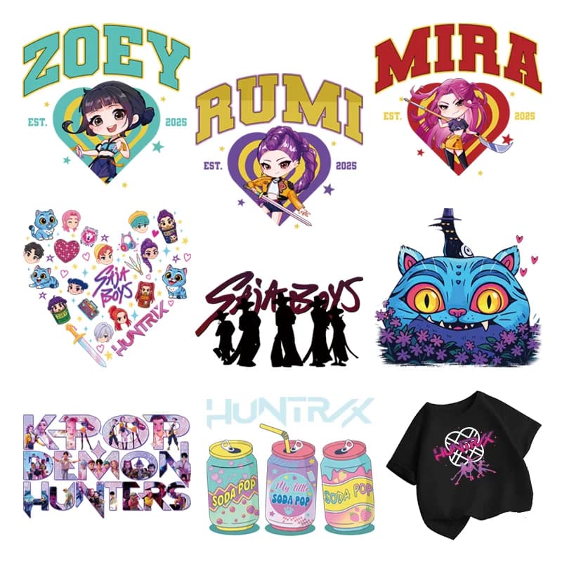 Anime HUNTR/X ZOEY RUMI MIRA fusible clothing patches thermo-stickers for children stripes on clothes T-shirt Decal Decor