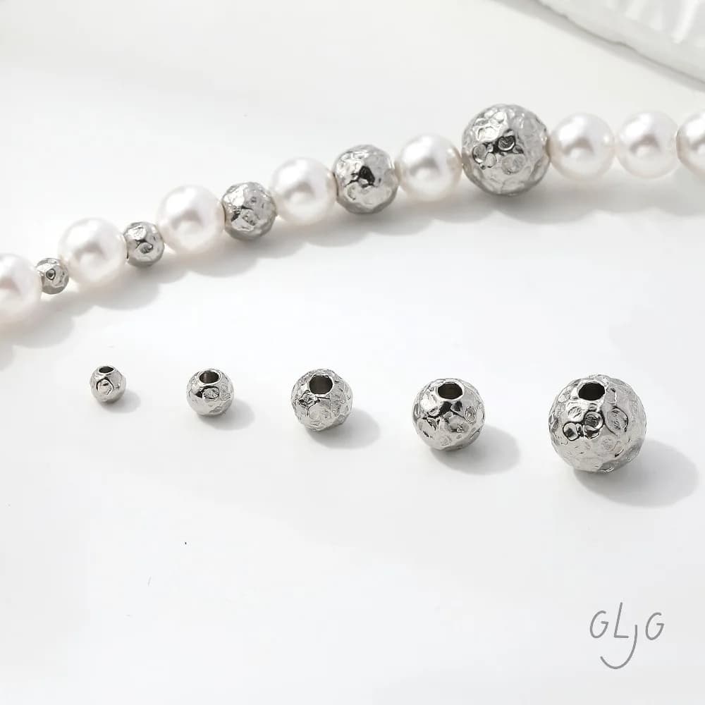 20PCS Textured Round Beads Spacer Beads for Jewelry Findings Making Bracelet Necklace Supplies DIY Stainless Steel Accessories