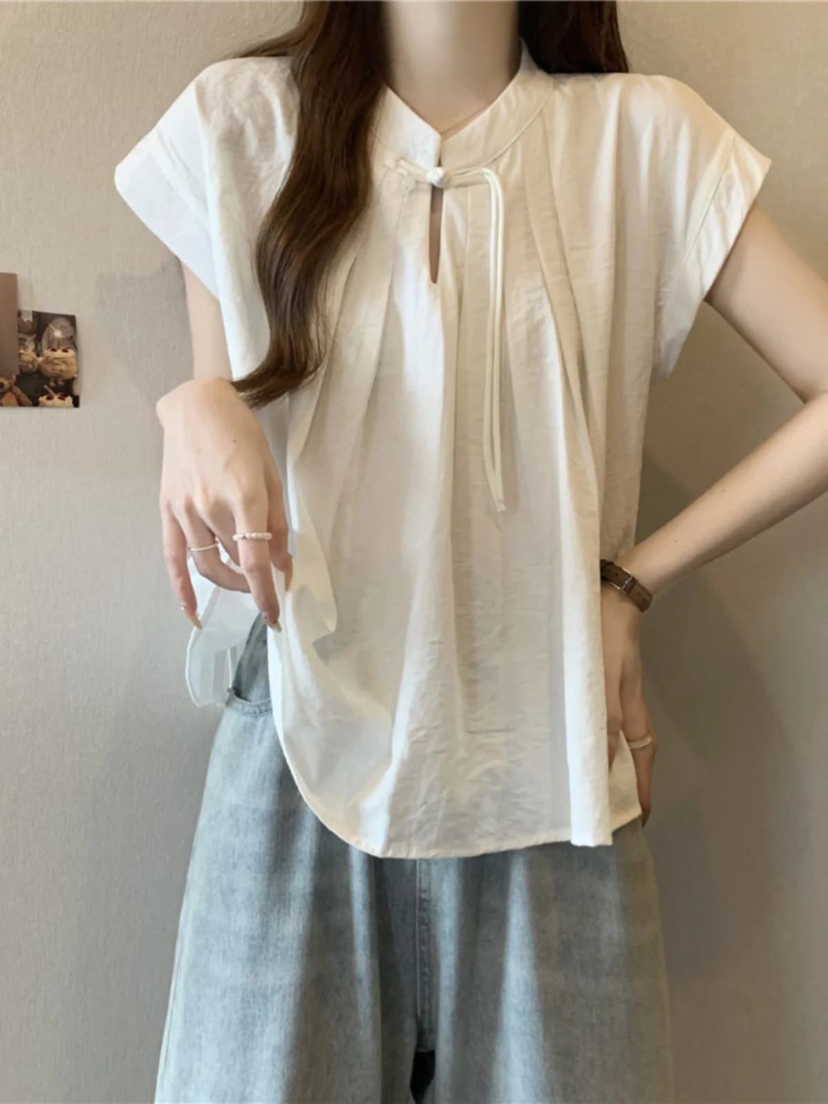 New Chinese Style White Chiffon Shirt Women Summer Large Size Conceal Belly Doll Shirt Small Flying Sleeve Loose Fit Commute ...