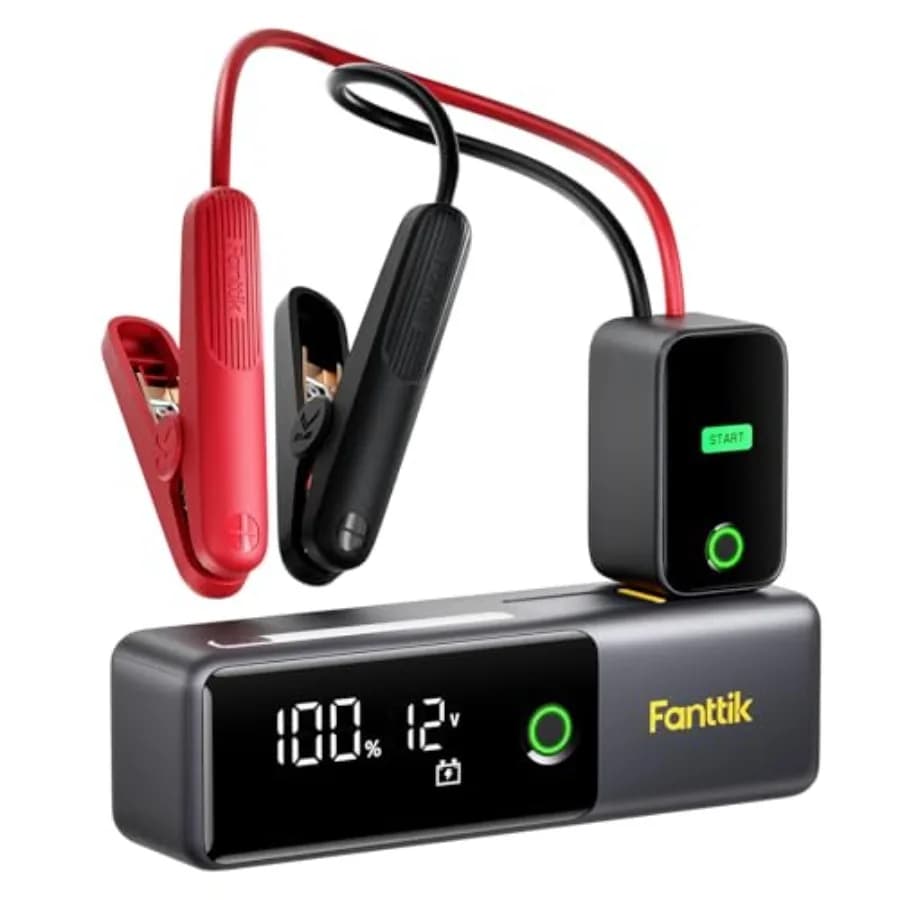 Avviatore di Emergenza Portatile 1800A, Power Bank 12000mAh, Batteria di Avviamento 12V Sicura al Litio con Cavo di Ricarica Retrattile Smart SenseClamp