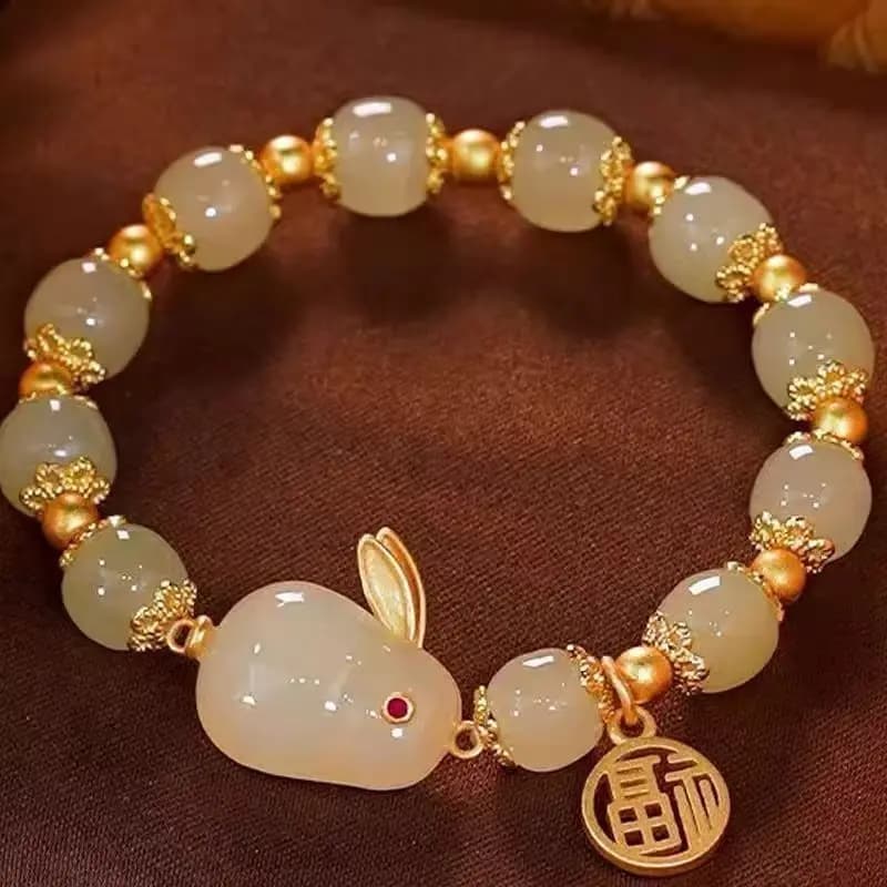 New Jade Rabbit Bracelet Ins Niche Design Bracelet Women's Bracelet Rabbit Three-piece Set Rabbit Year of Life Year Jewelry