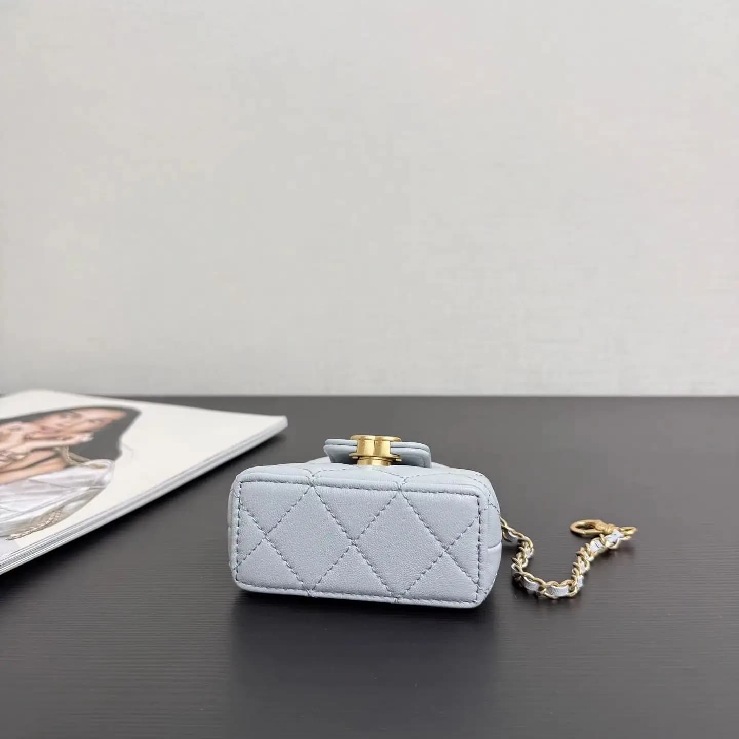 Pastel Blue Quilted Mini Chain Bag Women Diamond Grid Small Crossbody Handbag