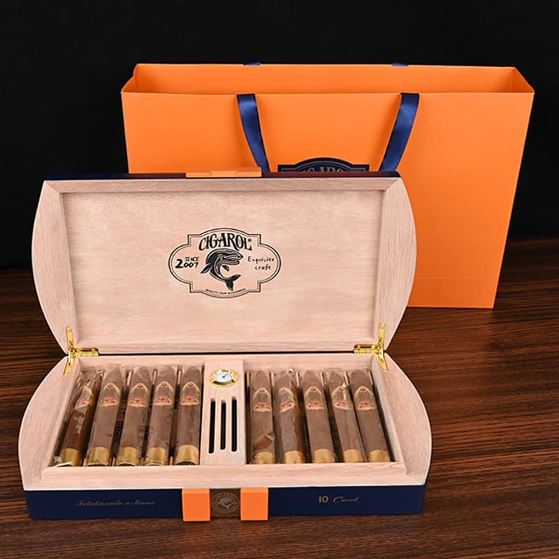 Humidor per Sigari a 10 Scomparti con Chiusura Ermetica, Scatola in Legno di Cedro per Conservazione, Design Elegante, Regalo Perfetto per gli Amanti dei Sigari