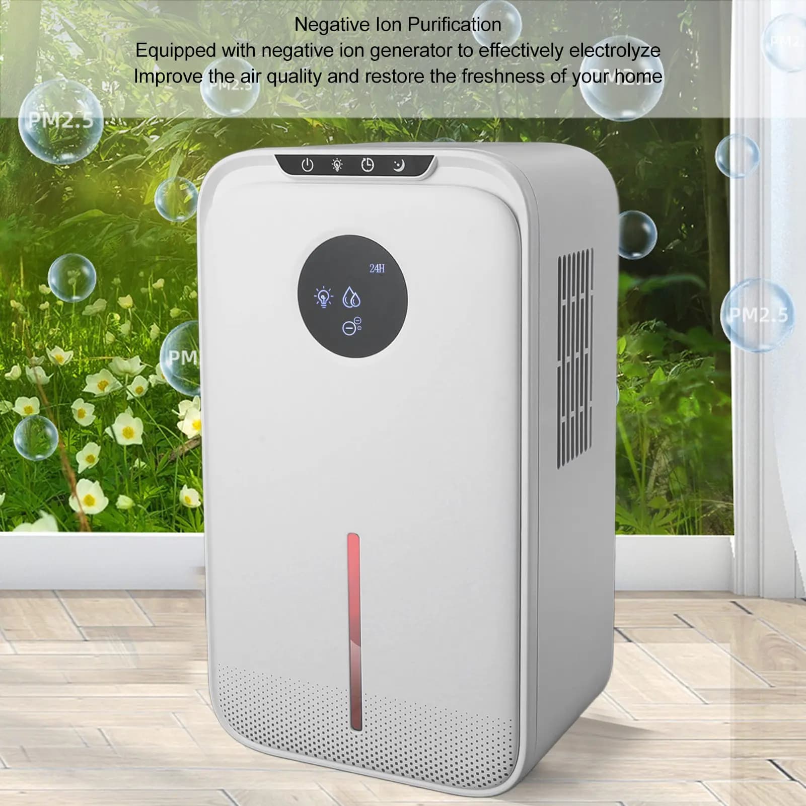 Grande deumidificatore d'acqua Luce Deumidificatore domestico Tubo di scarico Filtro PET Spegnimento automatico silenzioso 1.2L/D per seminterrato