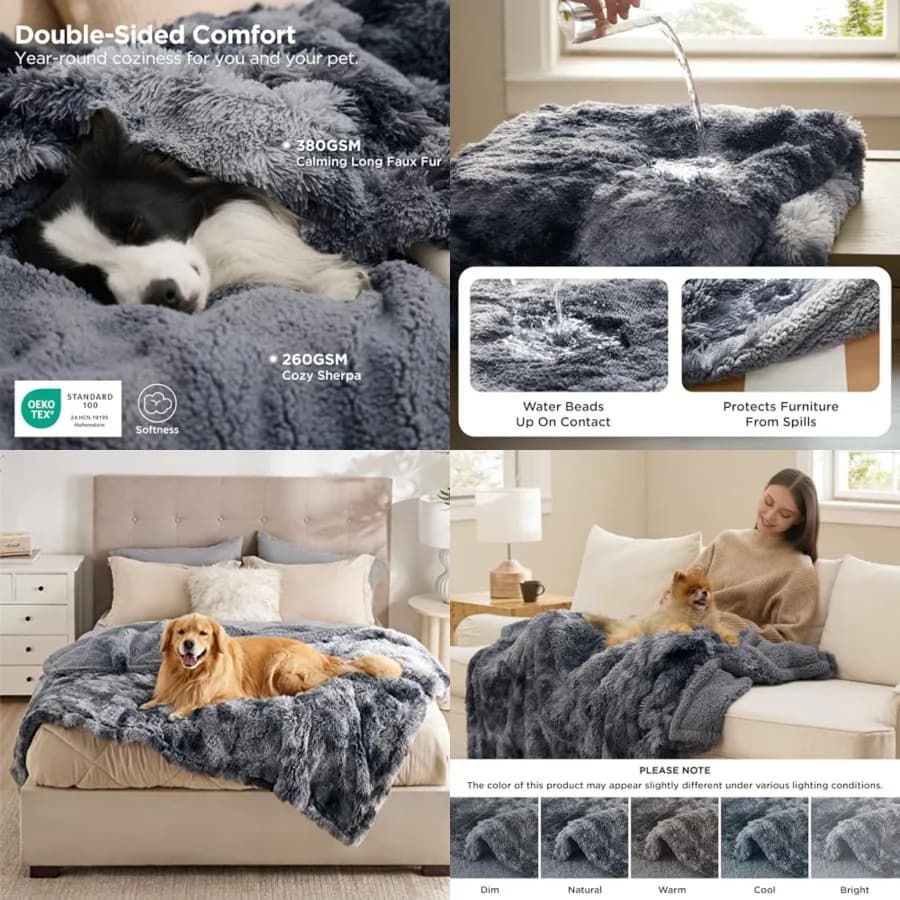 Coperte per Cani di Taglia Grande, Coperta Impermeabile per Cani per Proteggere Divano e Letto, Lavabile, Coperta in Finta Pelliccia Soffice per Animali Domestici