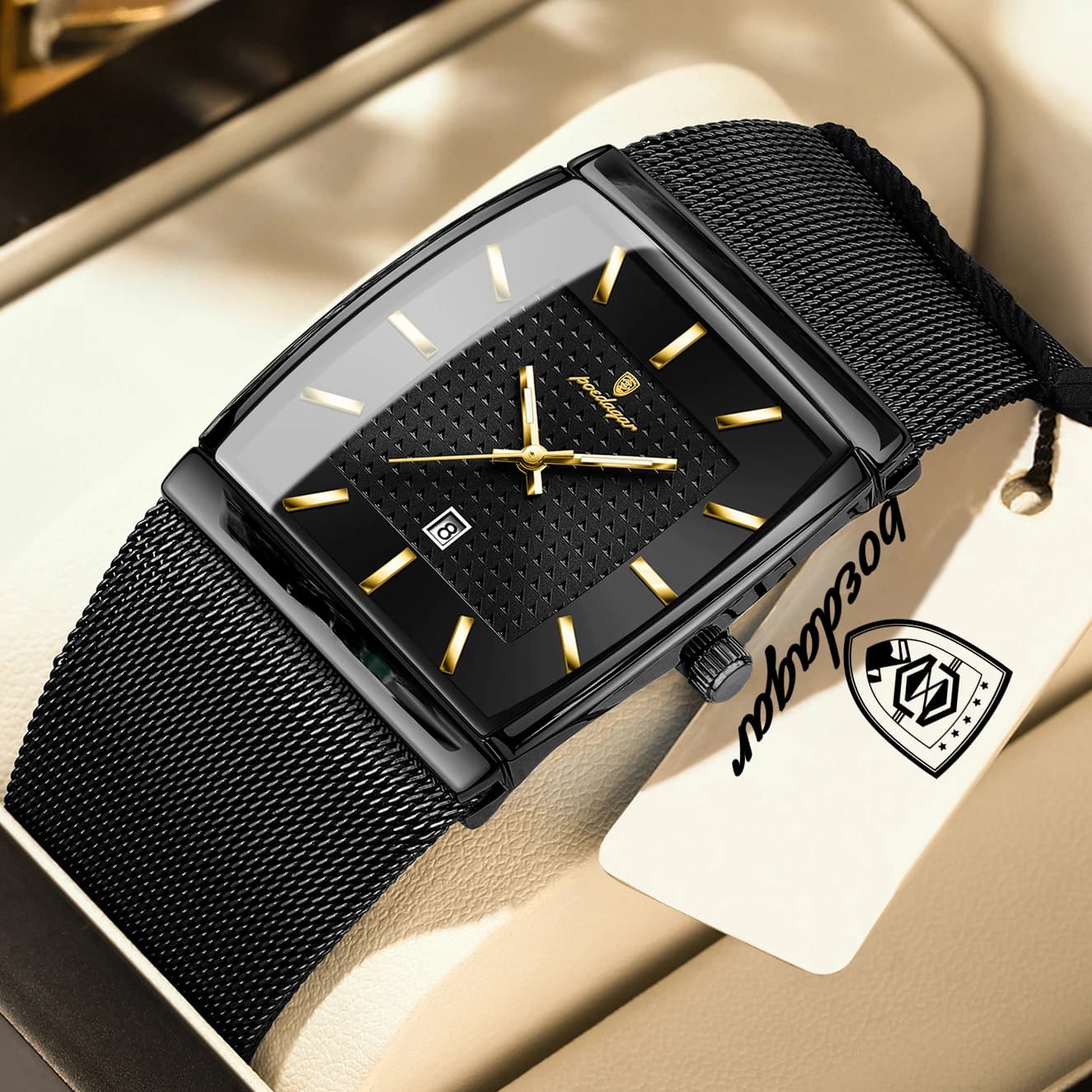 POEDAGAR Luxury Men Clock Stainless Steel Mesh Date Elegant Men's Watch Waterproof Luminous Quartz Fashion Watches For Man Reloj
