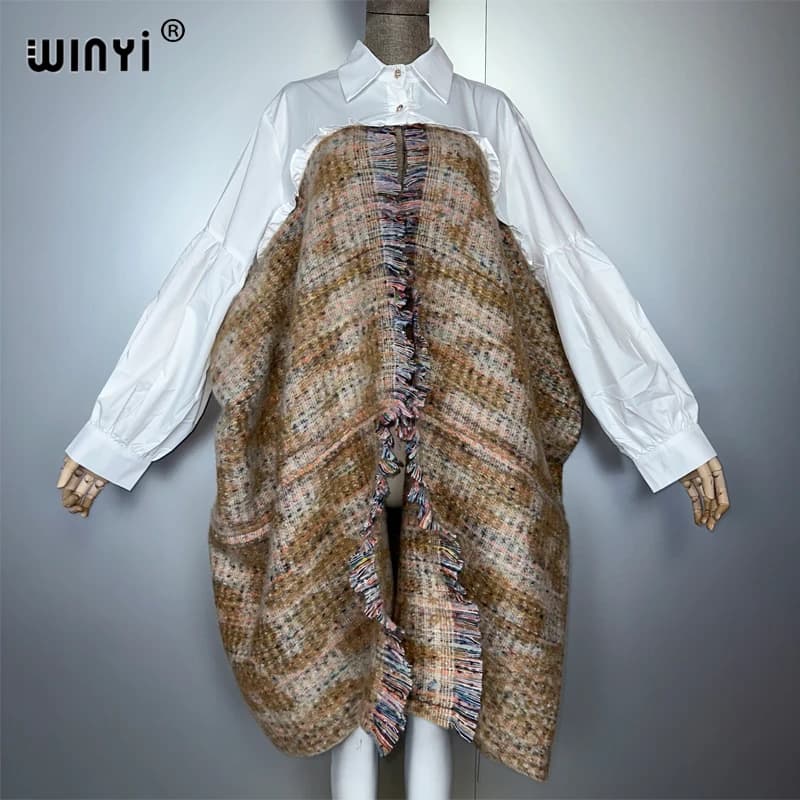 WINYI Inverno Donna elegante abito di lusso Cappotto Cappotto allentato Spessore caldo cardigan femminile poncho per abito da sera mantello da donna