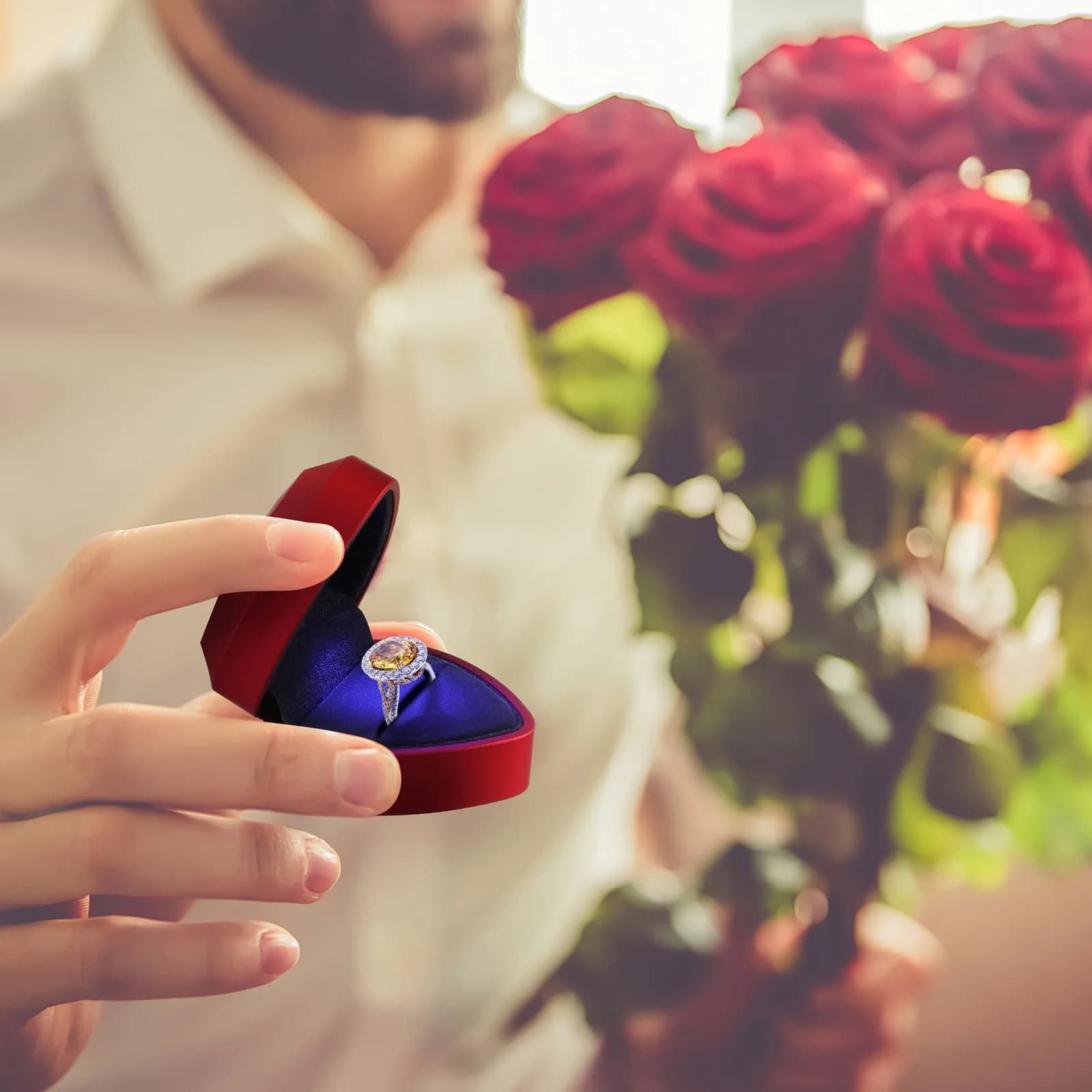 Scatola per Anello a Forma di Cuore con Luce LED, Interno Morbido per Proposte, Matrimoni, Fidanzamenti, Espositore per Gioielli, Confezione Regalo con Luce