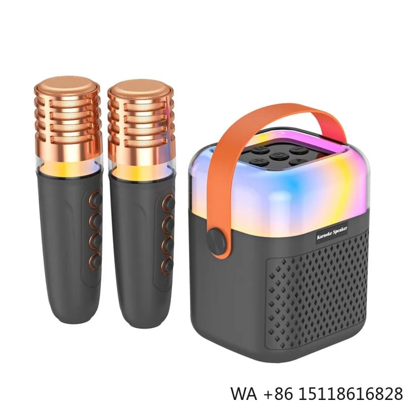 Karaoke Machine with 2 Wireless Microphones BT Microphone and Speaker KTV Set with RGB Light Effects 3D Surround Sound