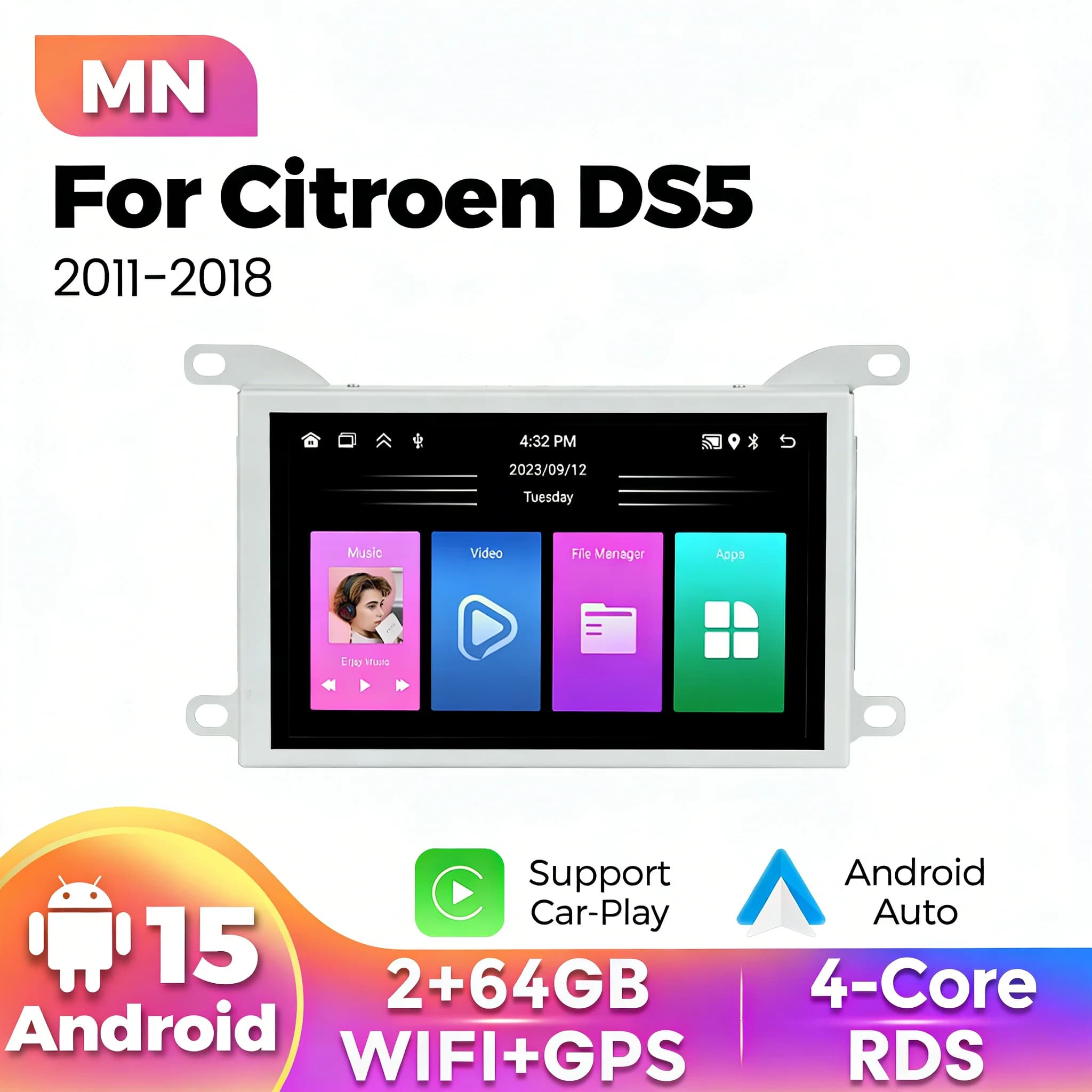 Nuovo Autoradio Android 15 2026 per Citroen DS 5 DS5 508 2011 2014 2015 - 2018 Lettore Multimediale con Schermo Touch da 7 Pollici e Carplay