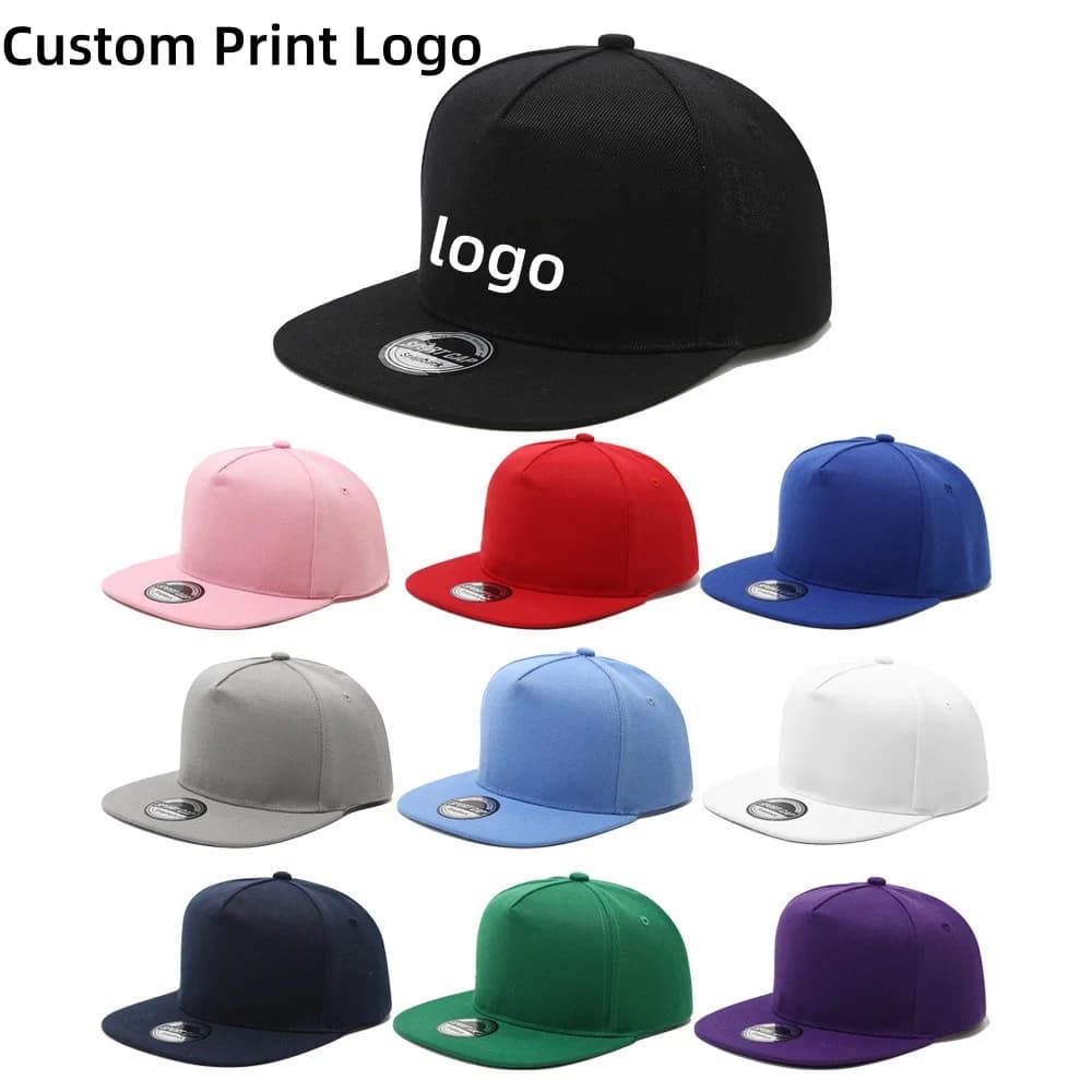 Logo stampato personalizzato Cappello di protezione solare Berretto da sole a tesa piatta con chiusura a scatto Berretto da baseball da ballo di strada
