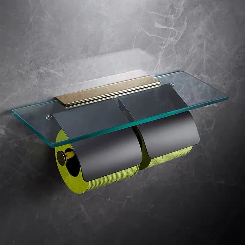 Porta asciugamani di carta da bagno in rame nero/cromato Porta cellulare in vetro per aereo di carta da parete Accessori da bagno