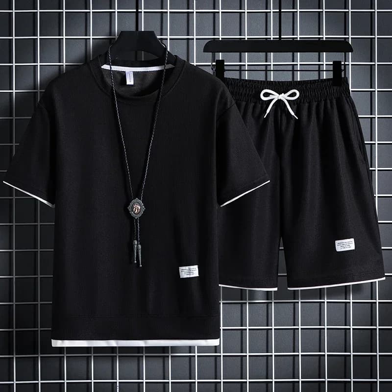 Completo Estivo Uomo 2026 - Set 2 Pezzi Casual in Tessuto Waffle: T-shirt + Pantaloncini - Tuta Sportiva da Uomo - Completi Abbigliamento Uomo