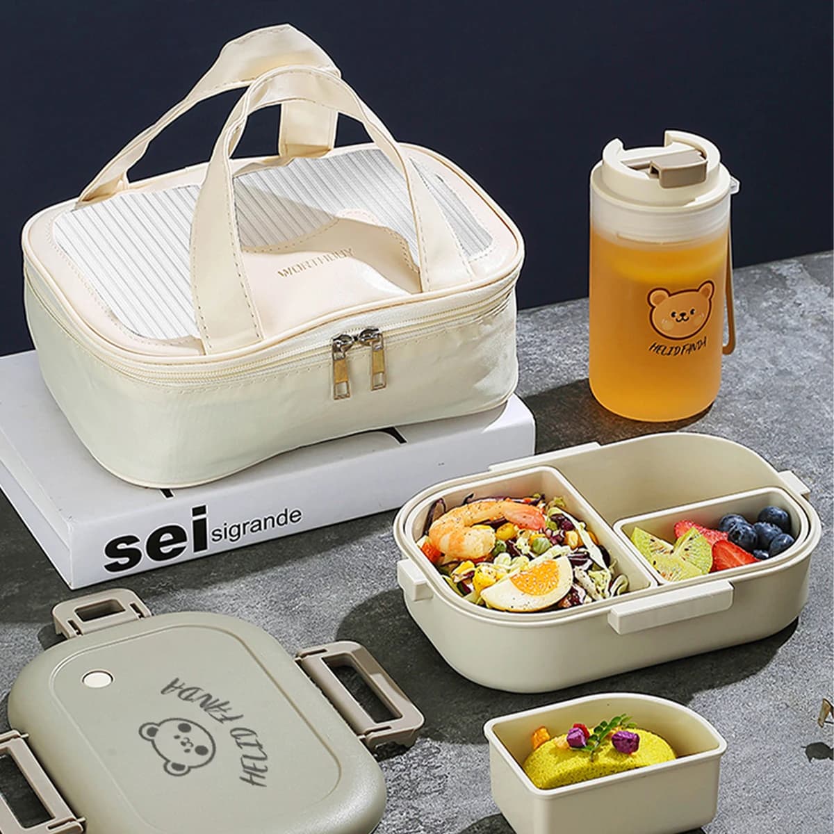 WORTHBUY Portapranzo rimovibile a 3 scomparti da 800 ml, portatile, in plastica, per microonde, per studenti, contenitore per alimenti sigillato