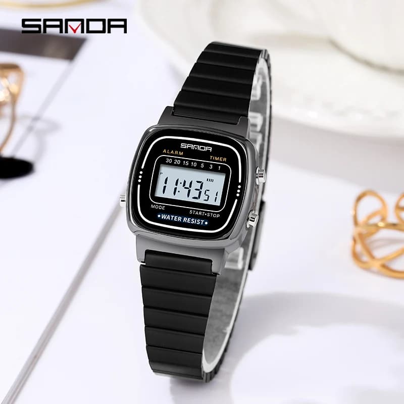 SANDA 6053 Orologio elettronico Regali di moda Ragazzi LED Orologi digitali Donna Cronometro Impermeabile Piccoli orologi da polso semplici per studenti